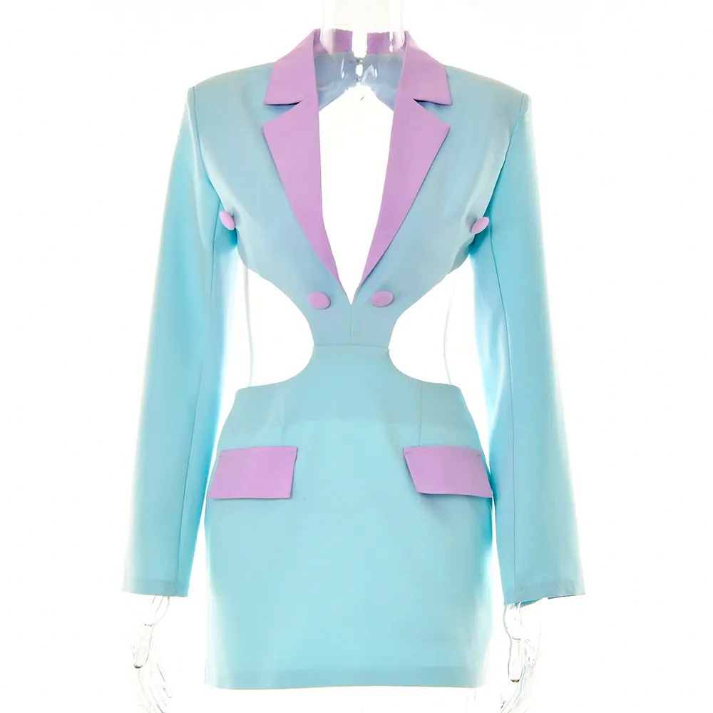 Backless Sexy Cutout Waistless Long-Sleeved Mini Blazer Dress